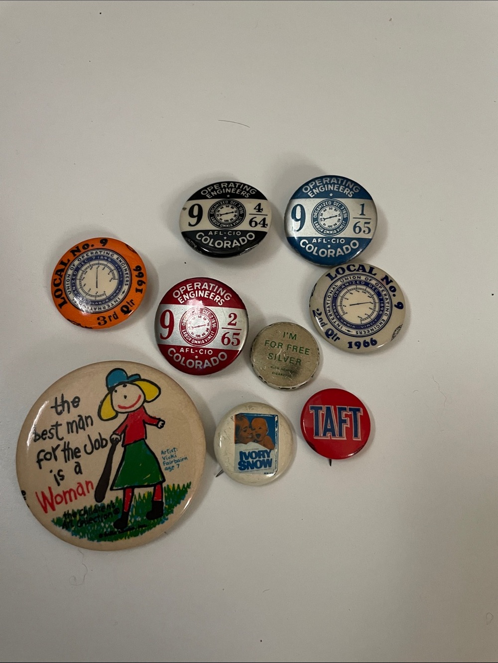 Vintage Political & Union Collectible Button Set - Multicolor